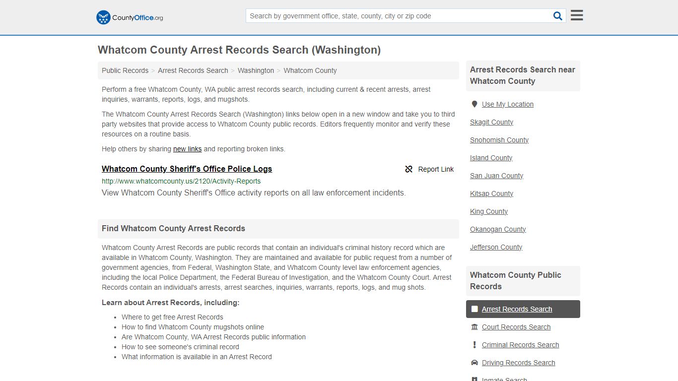 Whatcom County Arrest Records Search (Washington) - County Office